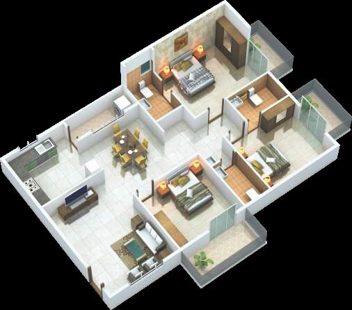 Floor plan of 3 BHK 1766 Sq. Ft. Apartment in Bhoo Amrutha Nandhi, Bangalore