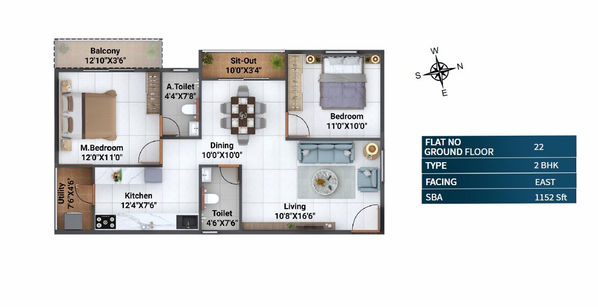 2 BHK 1152 Sq. Ft. Apartment