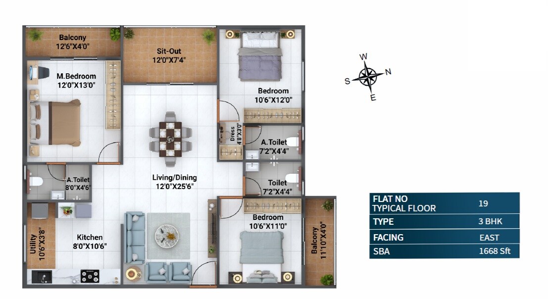 3 BHK 1668 Sq. Ft. Apartment