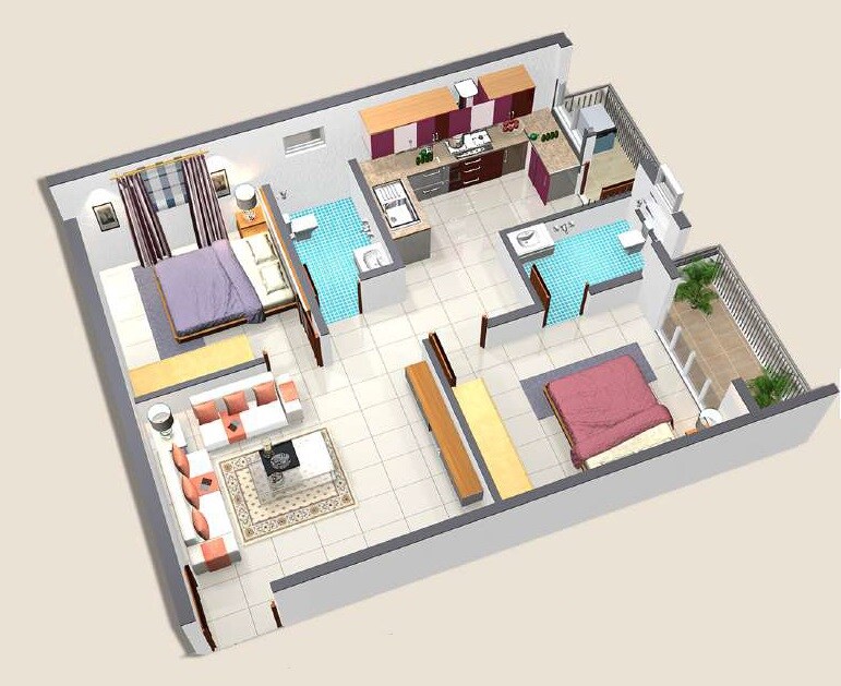 Floor plan of 2 BHK 1225 Sq. Ft. Apartment in Bhoomika Sunrise, Bangalore