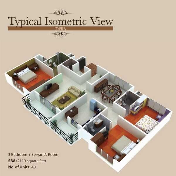 Floor plan of 3 BHK 2119 Sq. Ft. Apartment in Big Banyan Roots, Bangalore