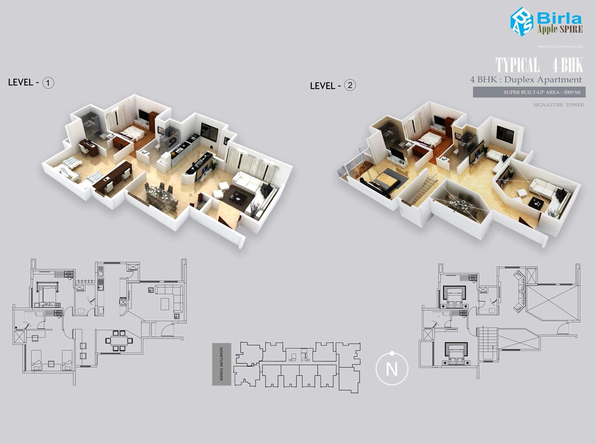 Floor plan of 4 BHK 2558 Sq. Ft. Penthouse in Birla Apple Spire, Bangalore