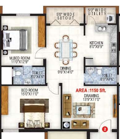 2 BHK 1150 Sq. Ft. Apartment in BMR Vazraanng Homes