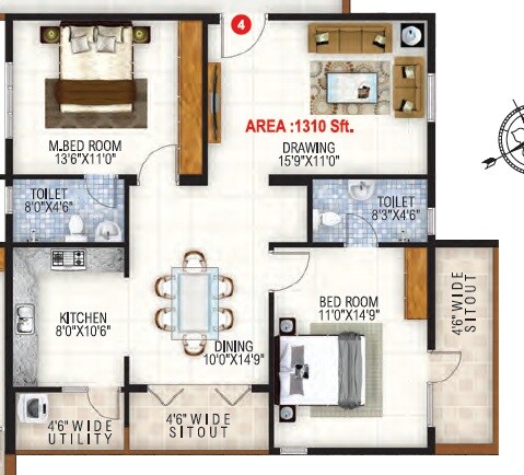 2 BHK 1310 Sq. Ft. Apartment