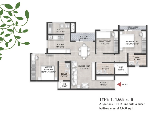 3 BHK 1668 Sq. Ft. Apartment in Bren Ananta