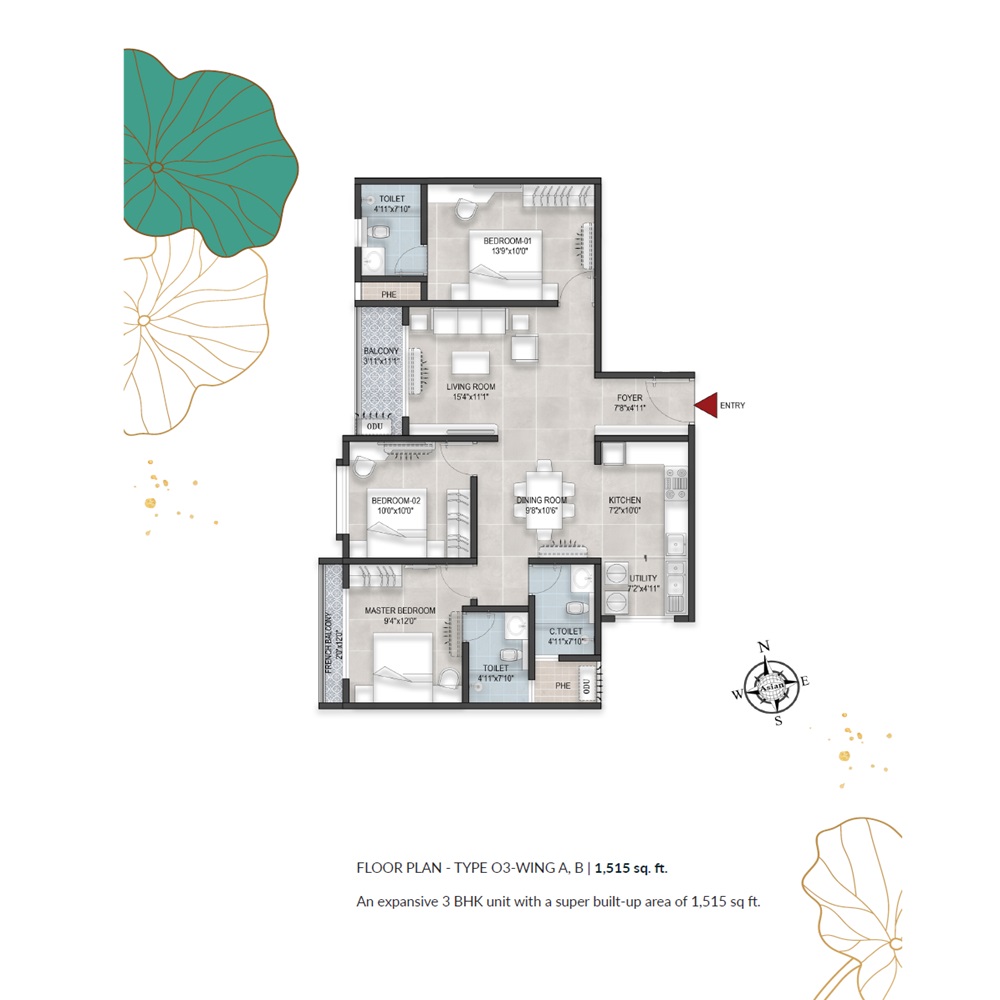 3 BHK 1515 Sq. Ft. Apartment in Bren Avaana