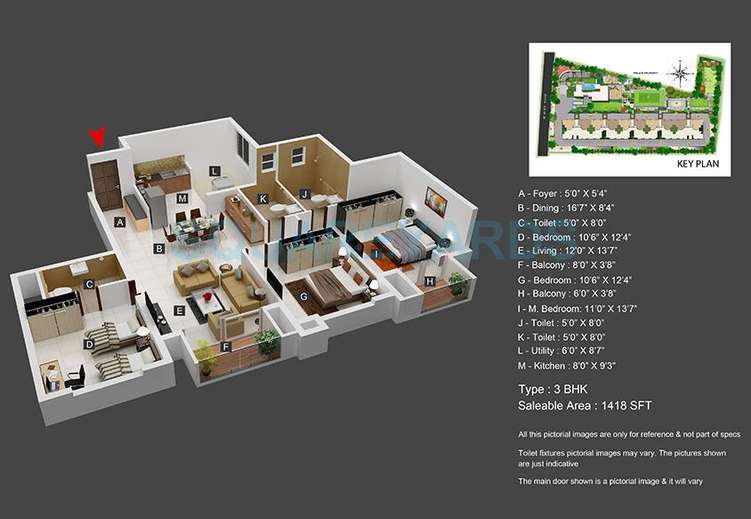 bren edgewaters apartment 3bhk 1418sqft 1