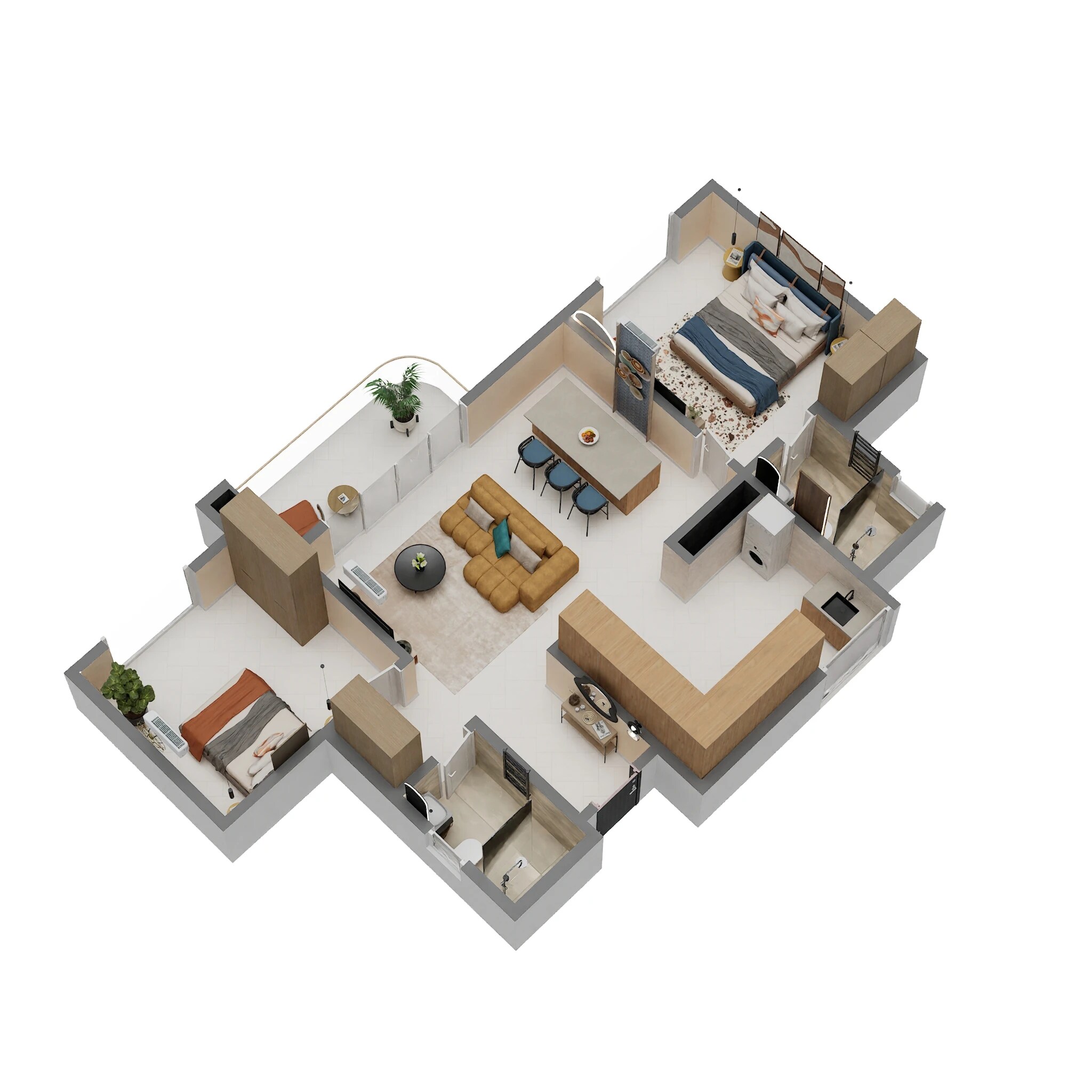 Floor plan of 2 BHK 1347 Sq. Ft. Apartment in Bricks and Milestones Solcrest, Bangalore