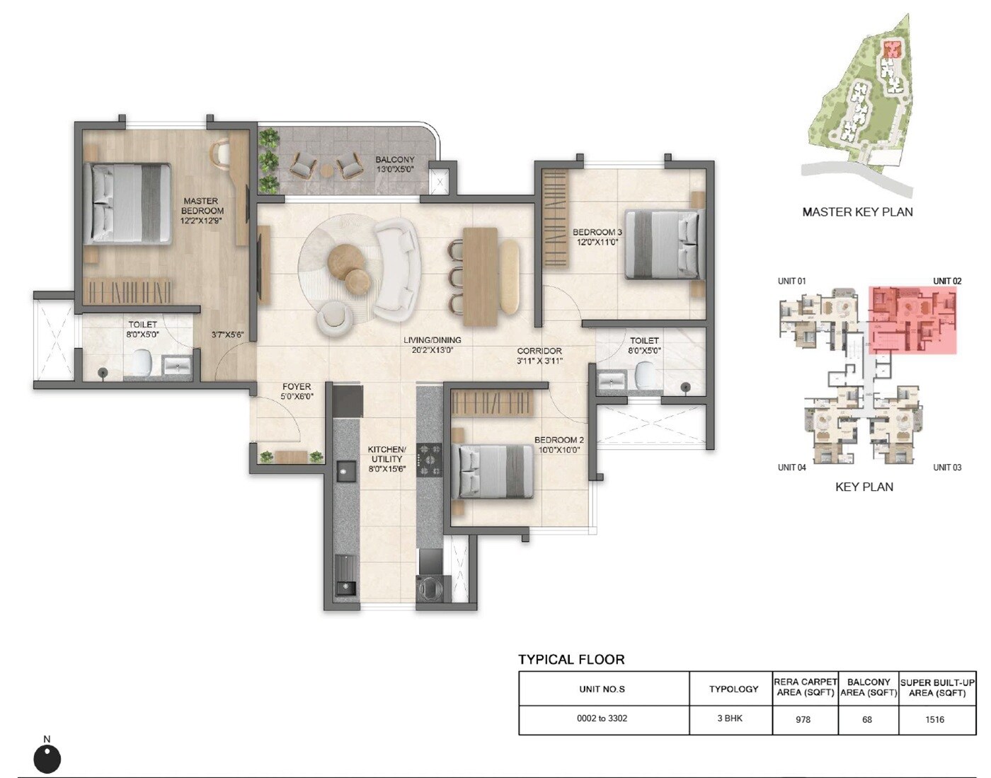 3 BHK 1516 Sq. Ft. Apartment