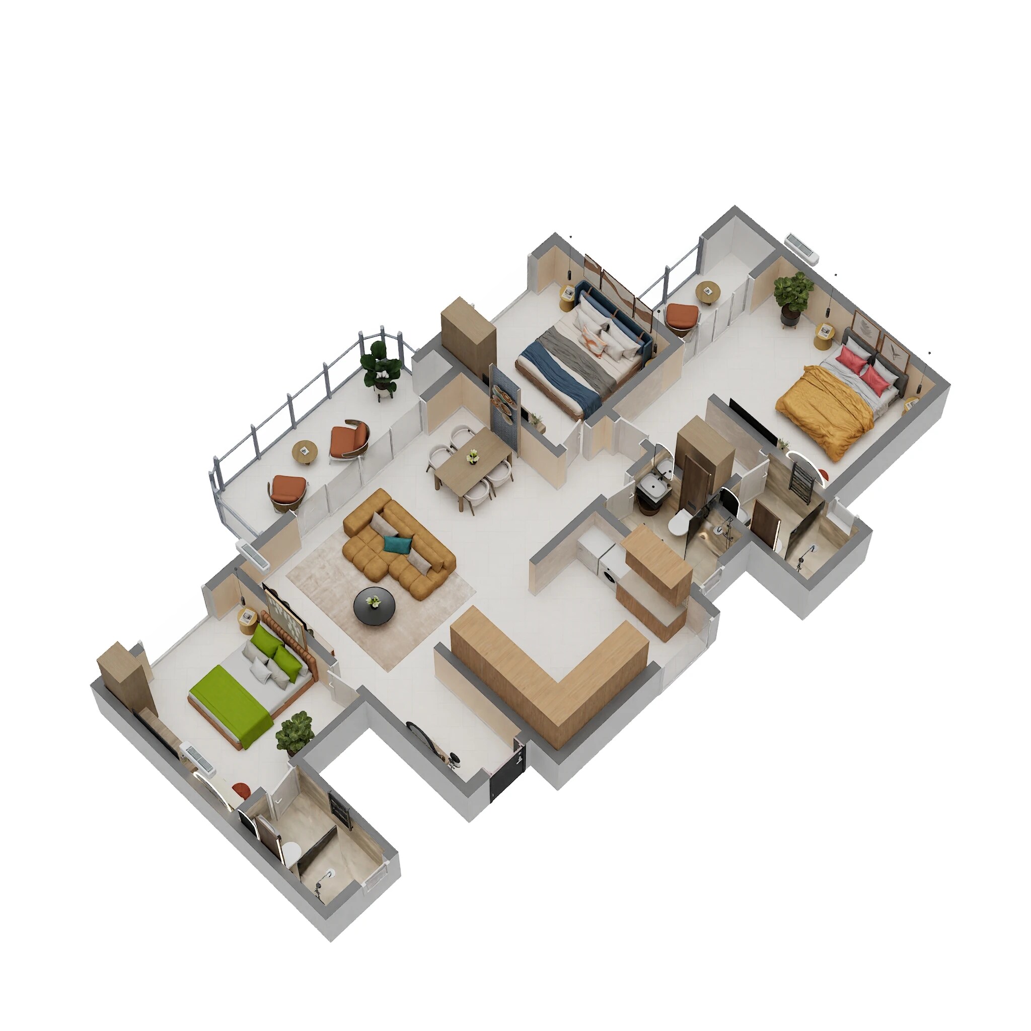 Floor plan of 3 BHK 1780 Sq. Ft. Apartment in Bricks and Milestones Solcrest, Bangalore
