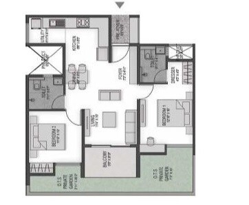 Floor plan of 2 BHK 1210 Sq. Ft. Apartment in Bricks And Milestones Wonderwall Phase II, Bangalore
