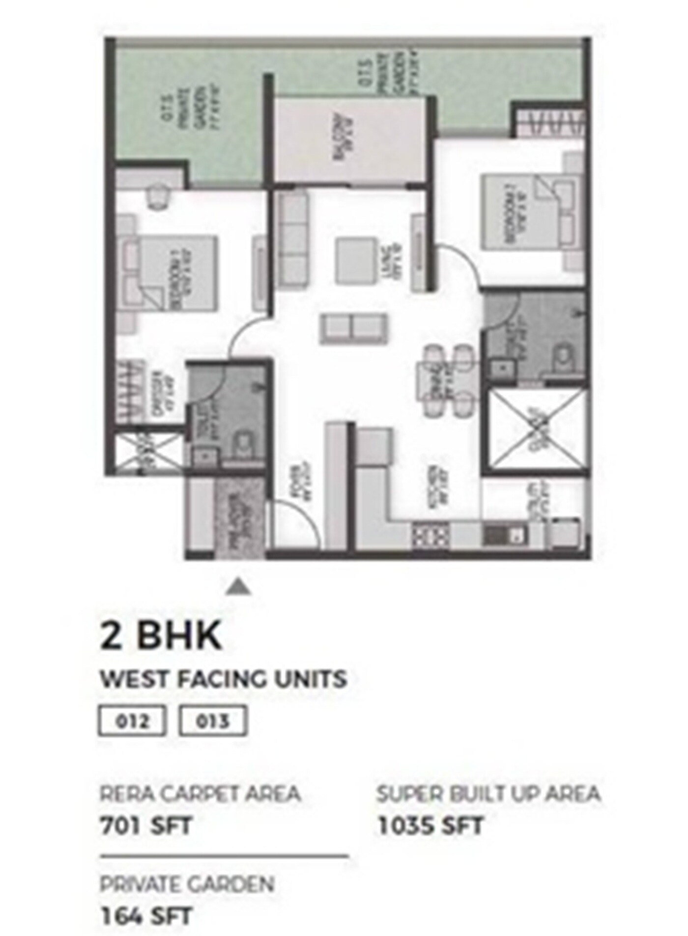 Floor plan of 2 BHK 1035 Sq. Ft. Apartment in Bricks And Milestones Wonderwall Phase III, Bangalore