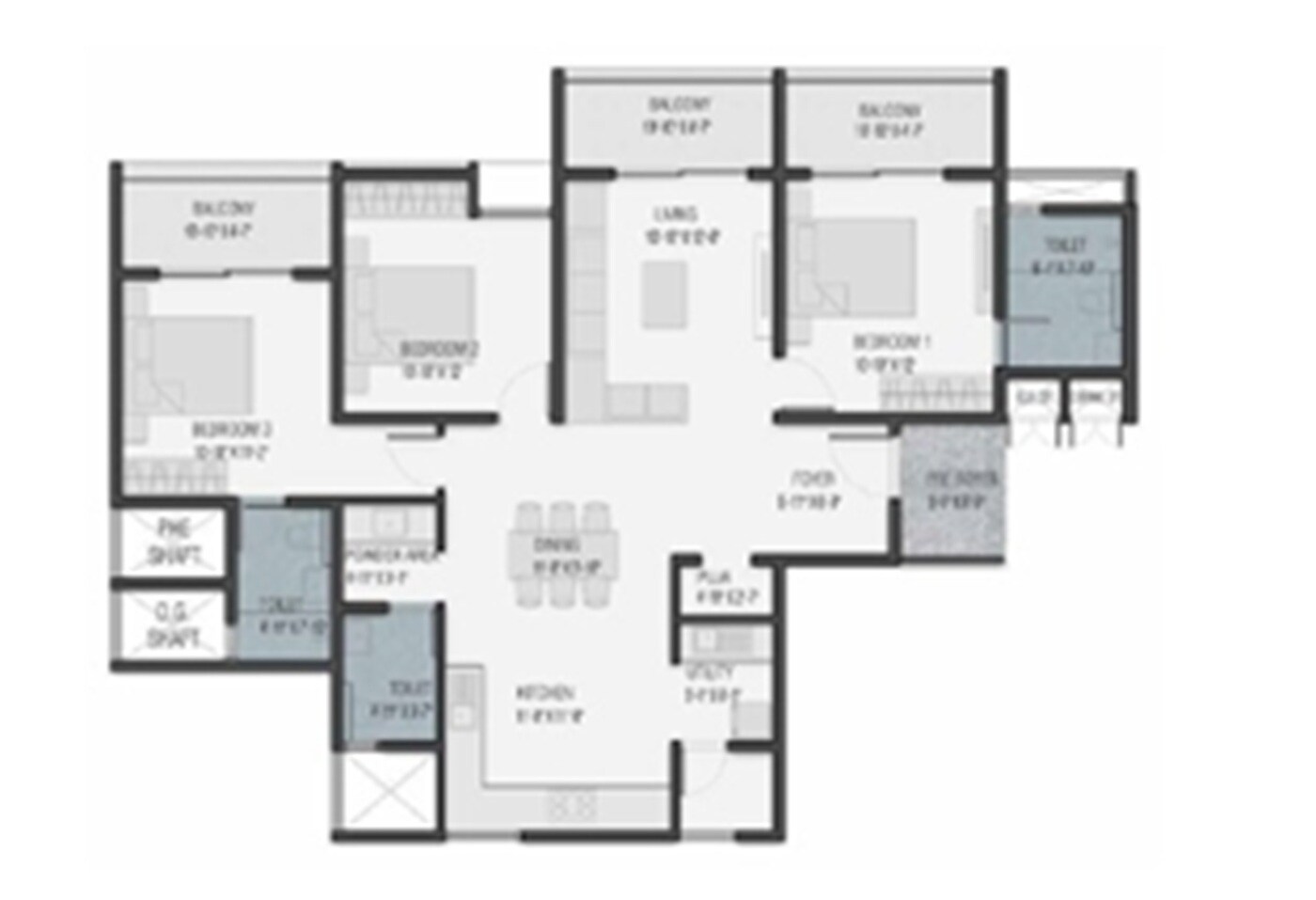 Floor plan of 3 BHK 2257 Sq. Ft. Apartment in Bricks And Milestones Wonderwall Phase III, Bangalore