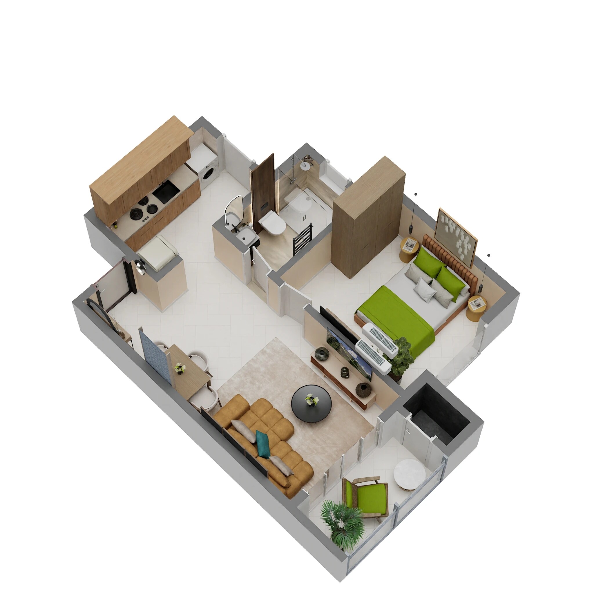 Floor plan of 1 BHK 715 Sq. Ft. Apartment in Brigade Belvedere, Bangalore