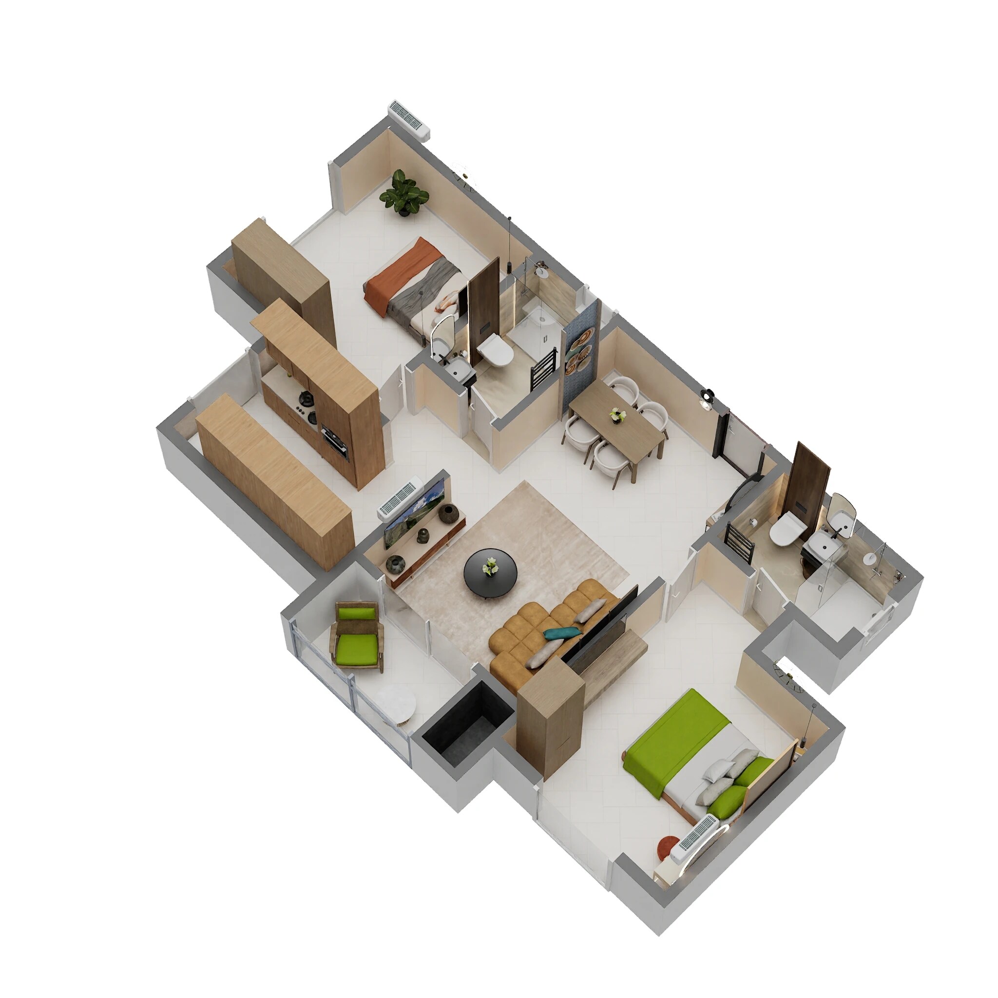 Floor plan of 2 BHK 1149 Sq. Ft. Apartment in Brigade Belvedere, Bangalore