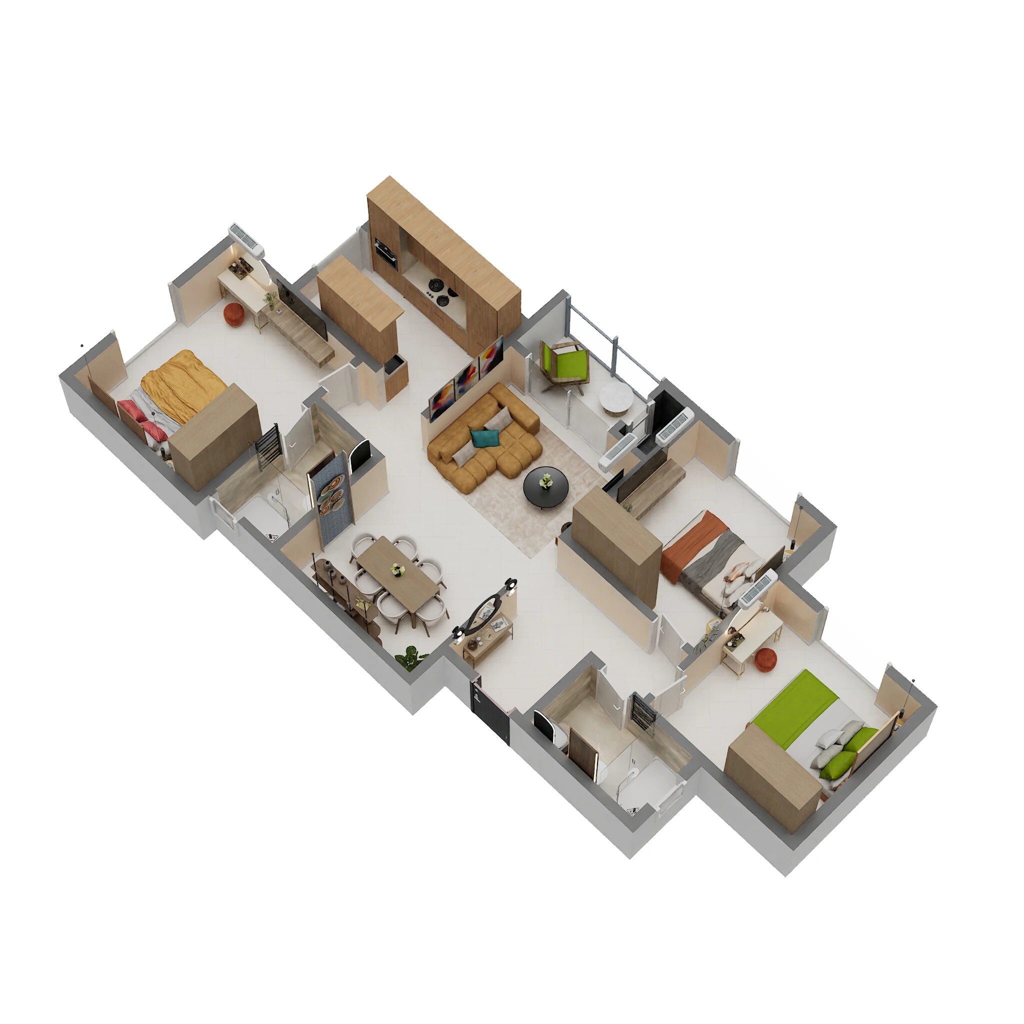 Floor plan of 3 BHK 1443 Sq. Ft. Apartment in Brigade Belvedere, Bangalore
