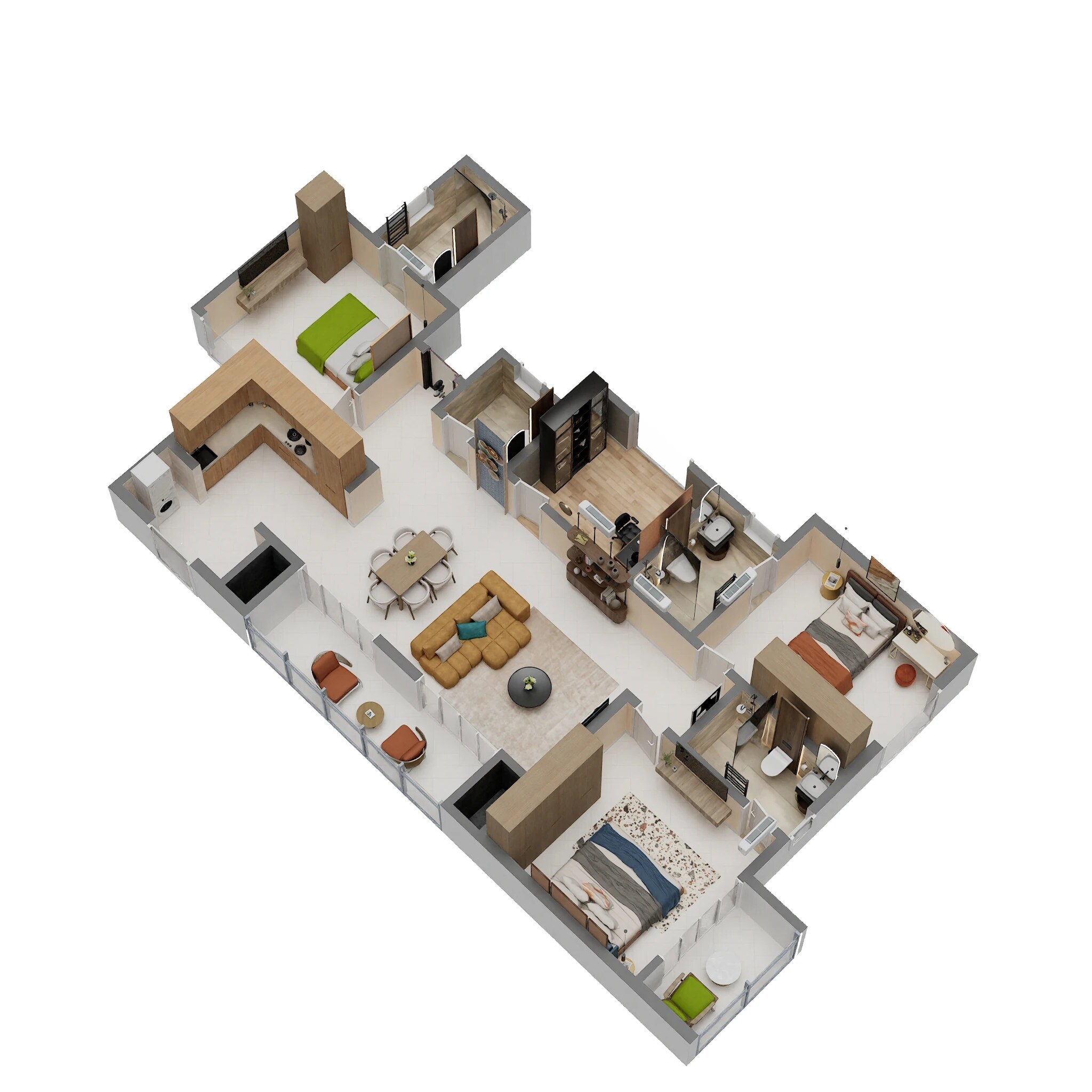 Floor plan of 3 BHK 2013 Sq. Ft. Apartment in Brigade Belvedere, Bangalore