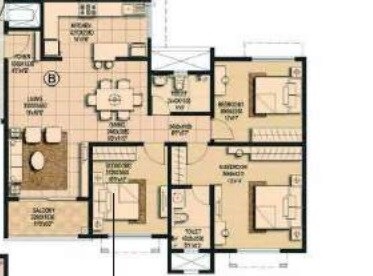 Floor plan of 3 BHK 1592 Sq. Ft. Apartment in Brigade Buena Vista, Bangalore