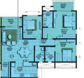 Floor plan of 3 BHK 1620 Sq. Ft. Apartment in Brigade Buena Vista, Bangalore