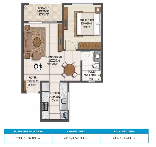1 BHK 719 Sq. Ft. Apartment