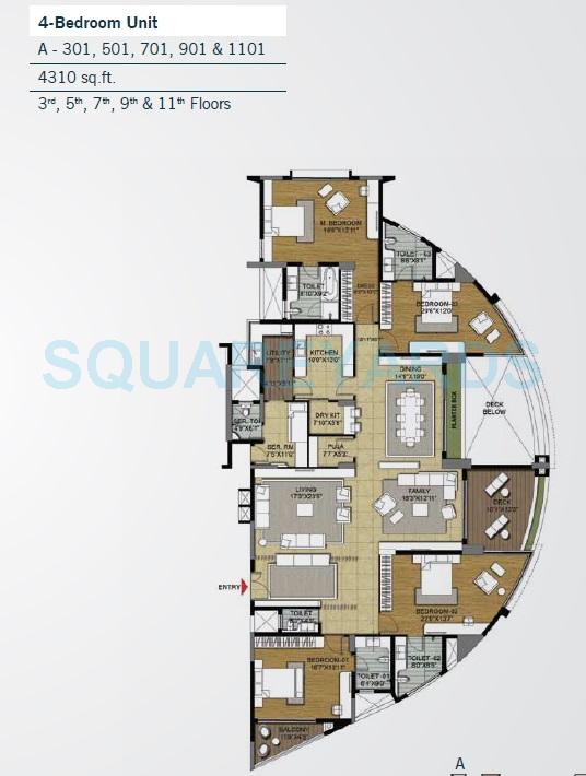 Floor plan of 4 BHK 4310 Sq. Ft. Apartment in Brigade Caladium, Bangalore