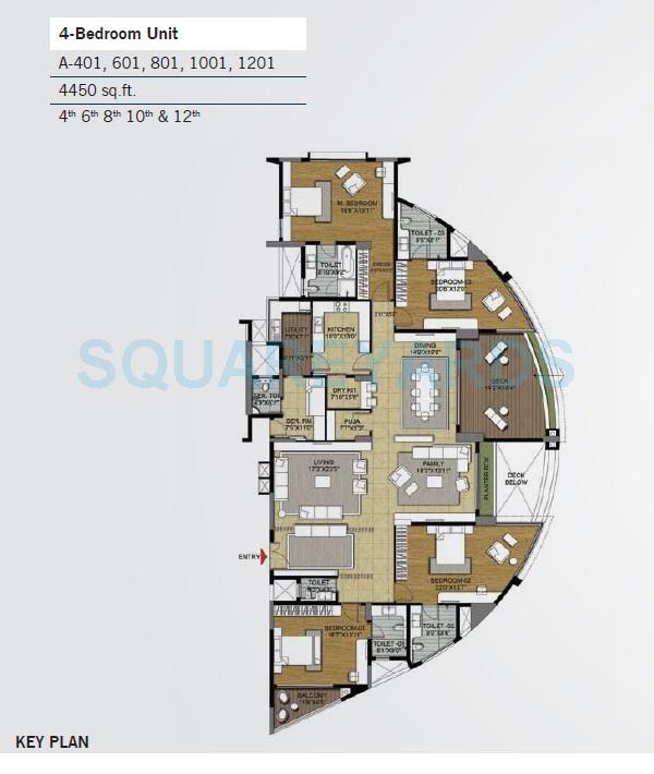 Floor plan of 4 BHK 4450 Sq. Ft. Apartment in Brigade Caladium, Bangalore