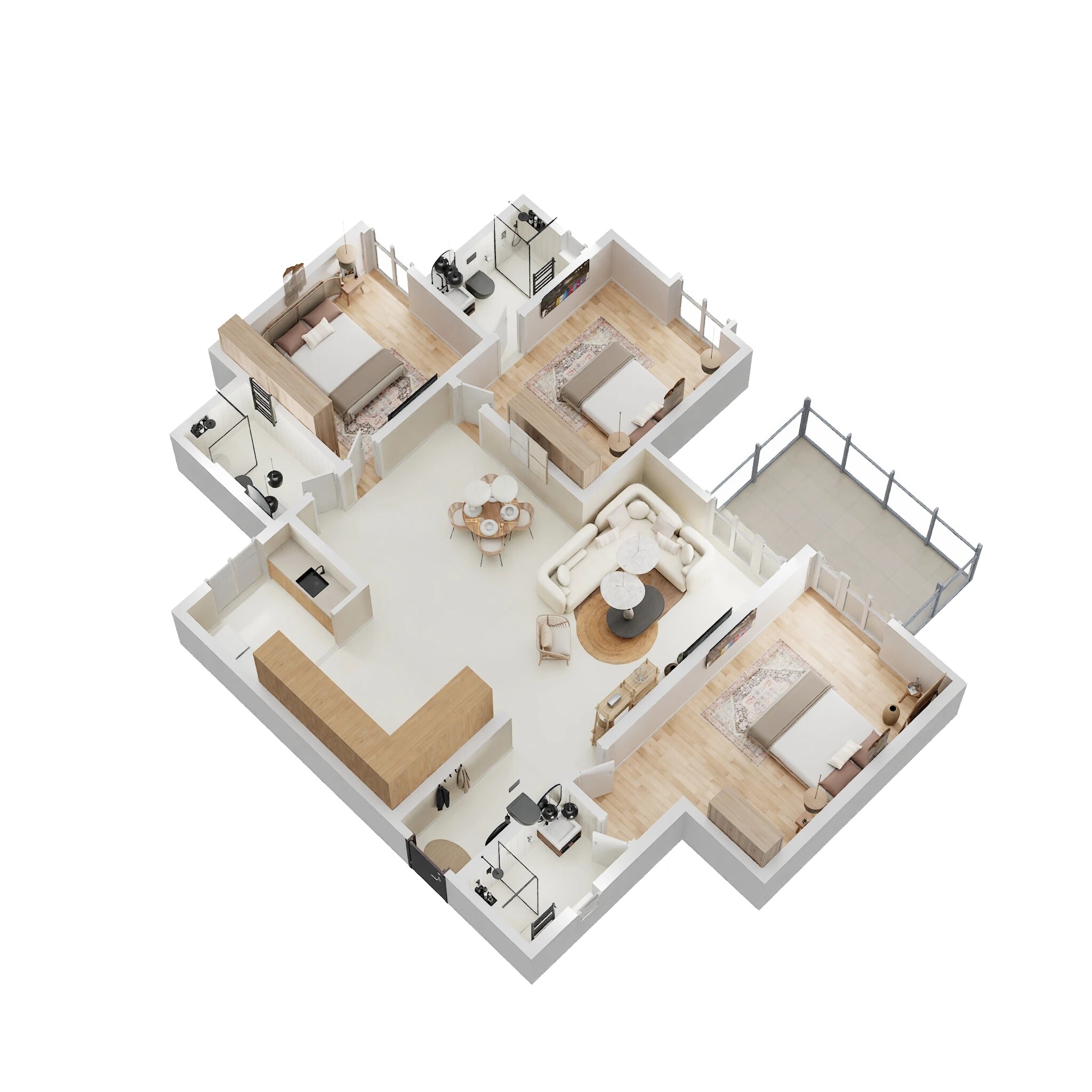Floor plan of 3 BHK 1821 Sq. Ft. Apartment in Brigade Cornerstone Utopia Halcyon, Bangalore
