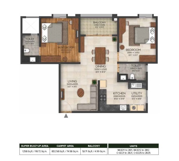 2 BHK 1256 Sq. Ft. Apartment in Brigade Cornerstone Utopia Tranquil Block