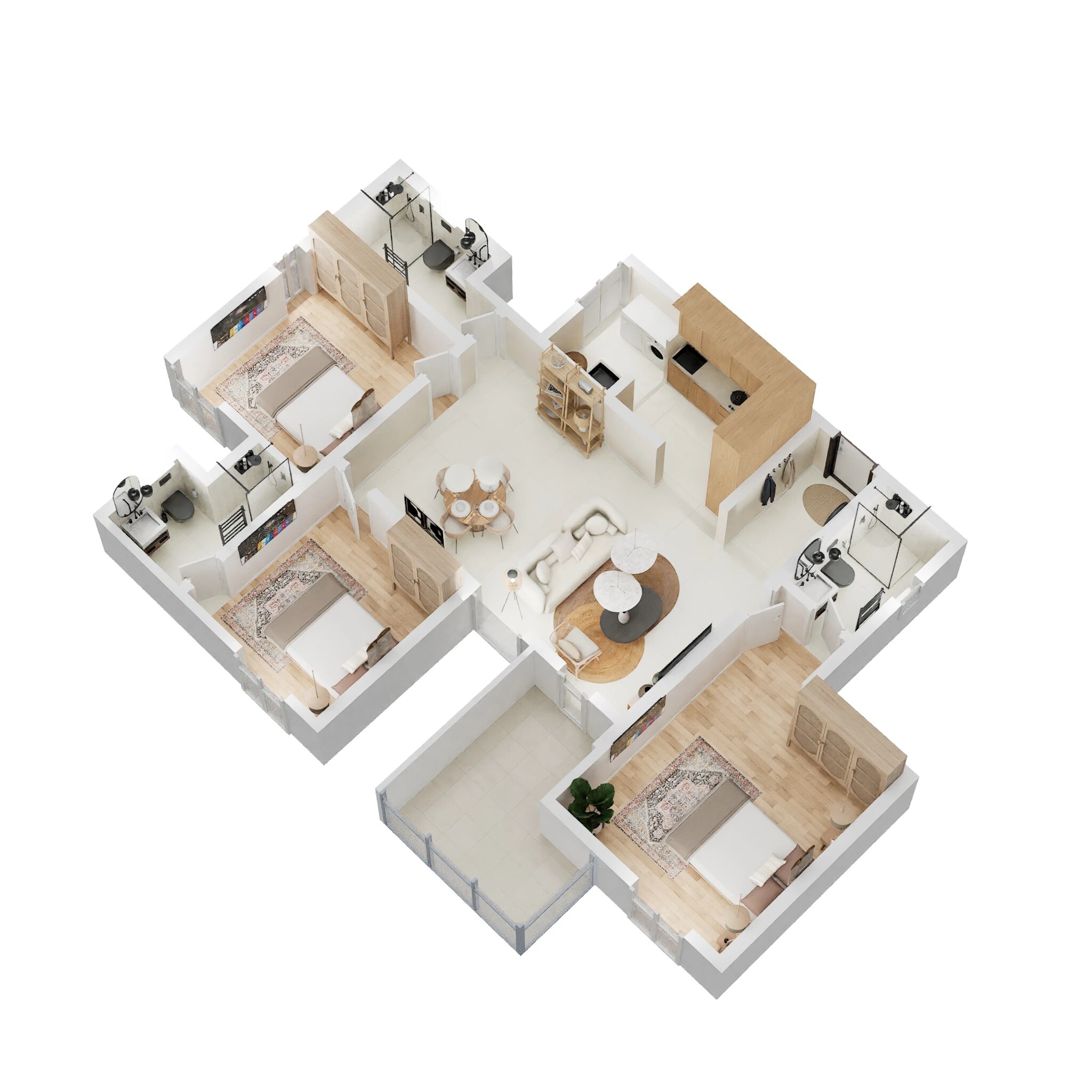 Floor plan of 3 BHK Apartment - 1046 sq. ft. in Brigade Cornerstone Utopia Tranquil Block, Bangalore