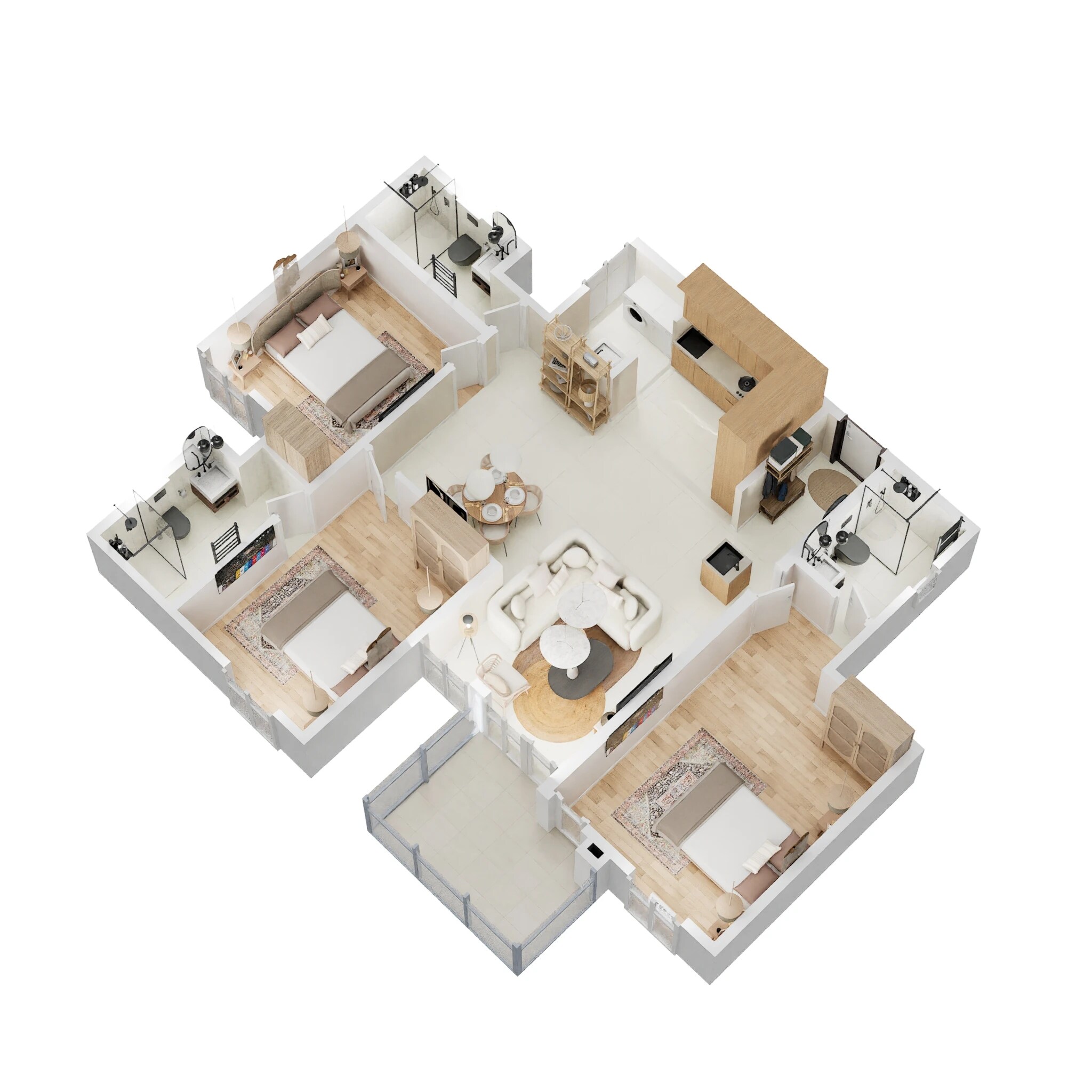 Floor plan of 3 BHK Apartment - 1207 sq. ft. in Brigade Cornerstone Utopia Tranquil Block, Bangalore