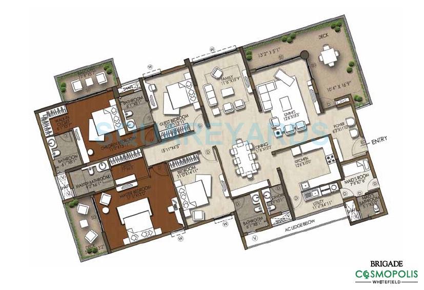 Floor plan of 4 BHK 3370 Sq. Ft. Apartment in Brigade Cosmopolis, Bangalore