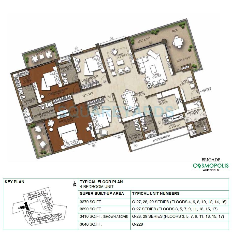 Floor plan of 4 BHK 3640 Sq. Ft. Apartment in Brigade Cosmopolis, Bangalore