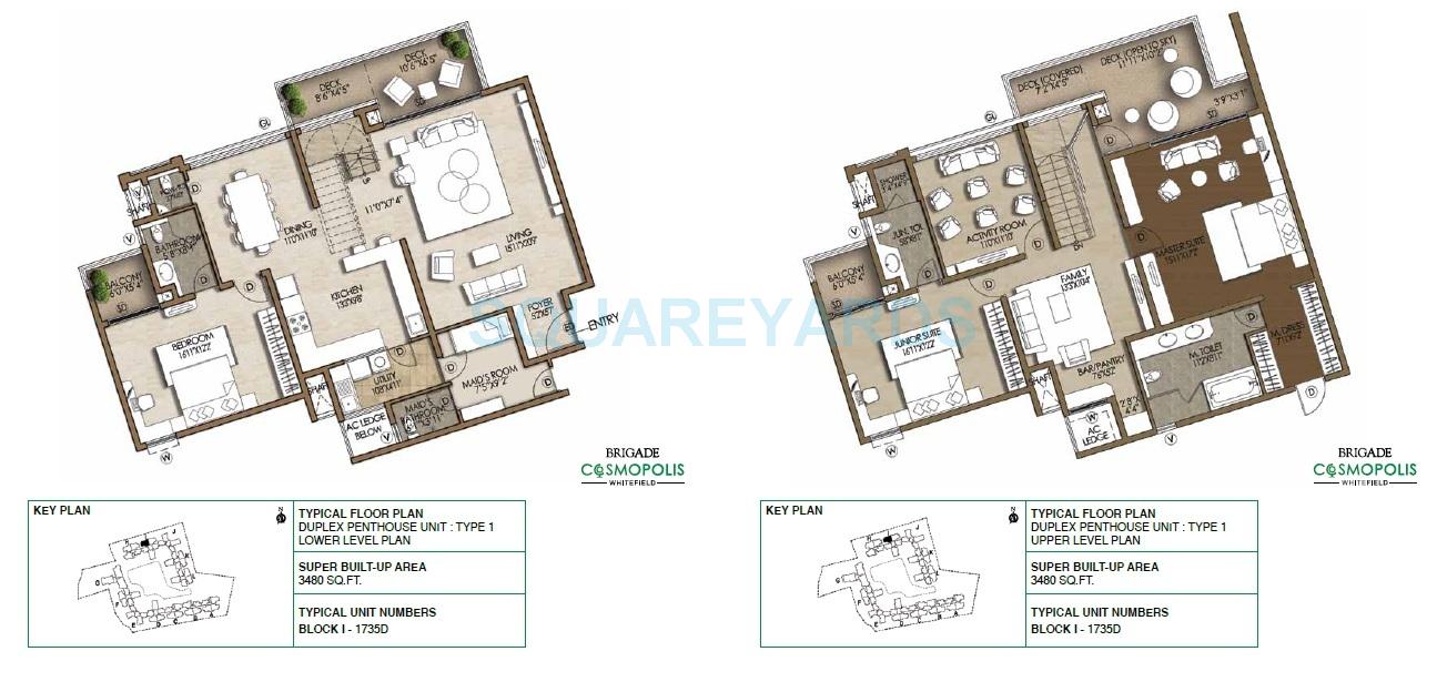 Floor plan of 3 BHK 3480 Sq. Ft. Penthouse in Brigade Cosmopolis, Bangalore