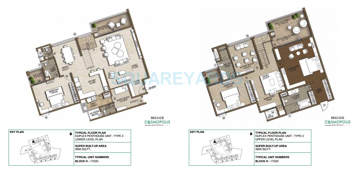 Floor plan of 3 BHK 3850 Sq. Ft. Penthouse in Brigade Cosmopolis, Bangalore