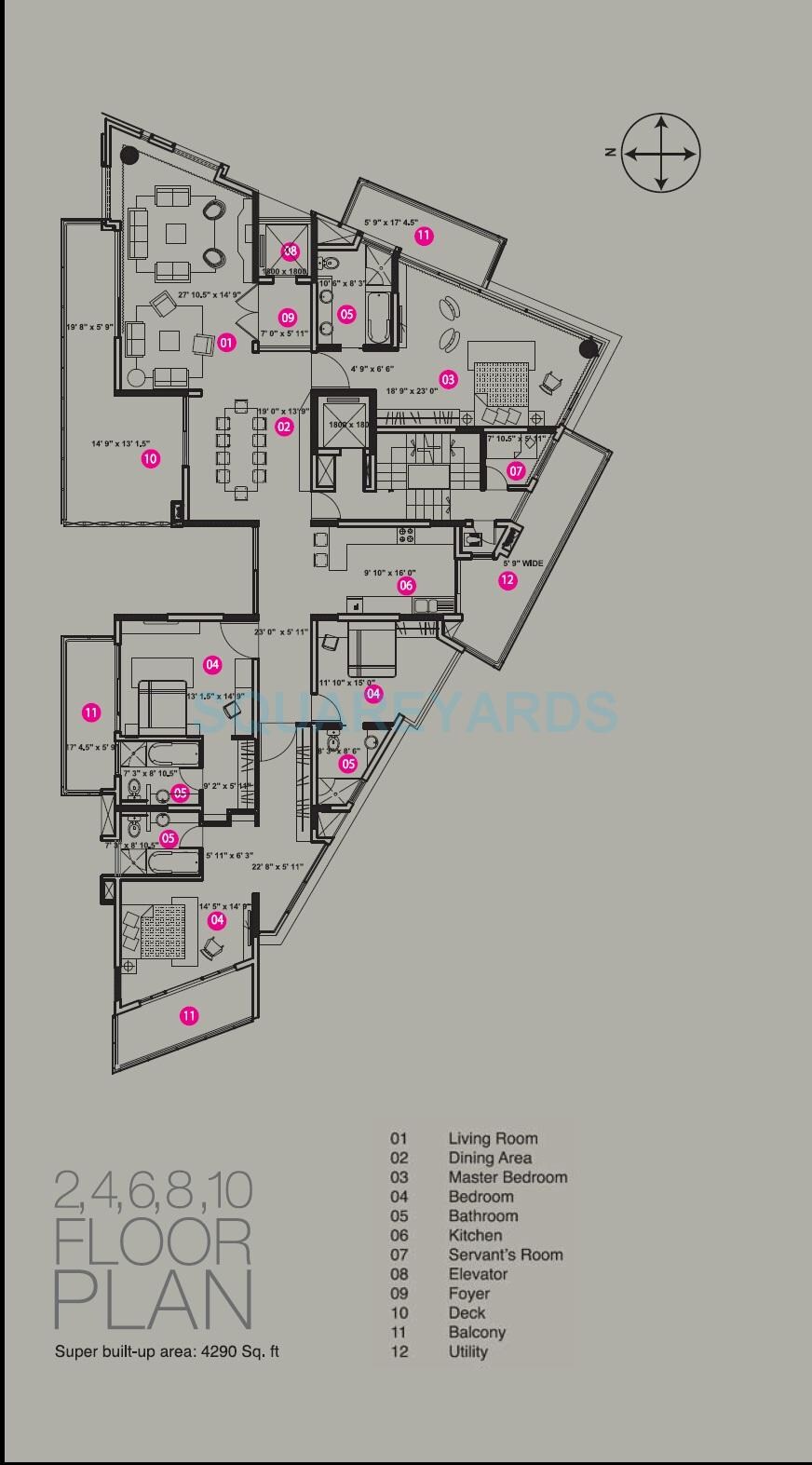 Floor plan of 4 BHK 4290 Sq. Ft. Apartment in Brigade Crescent, Bangalore