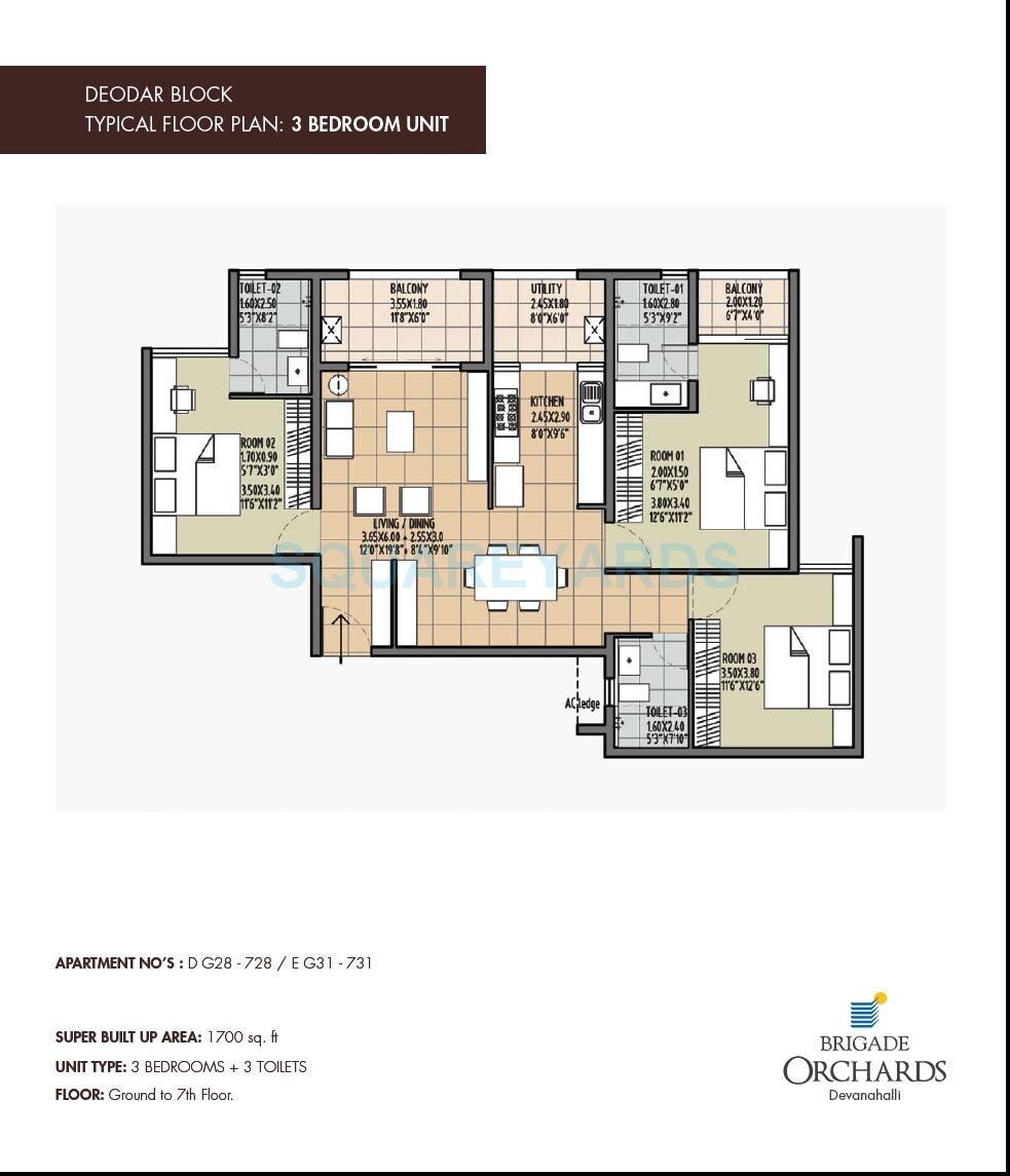 3 BHK 1700 Sq. Ft. Apartment