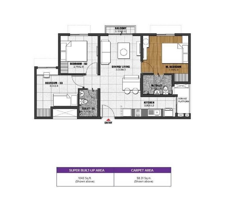  3 BHK Apartment at Brigade El Dorado, Bagaluru – for Sale