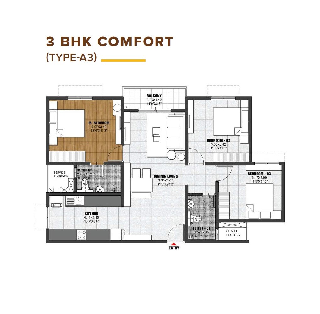 3 BHK 1382 Sq. Ft. Apartment