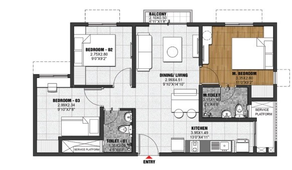  3 BHK Apartment at Brigade El Dorado Krypton , Bagaluru – for Rent