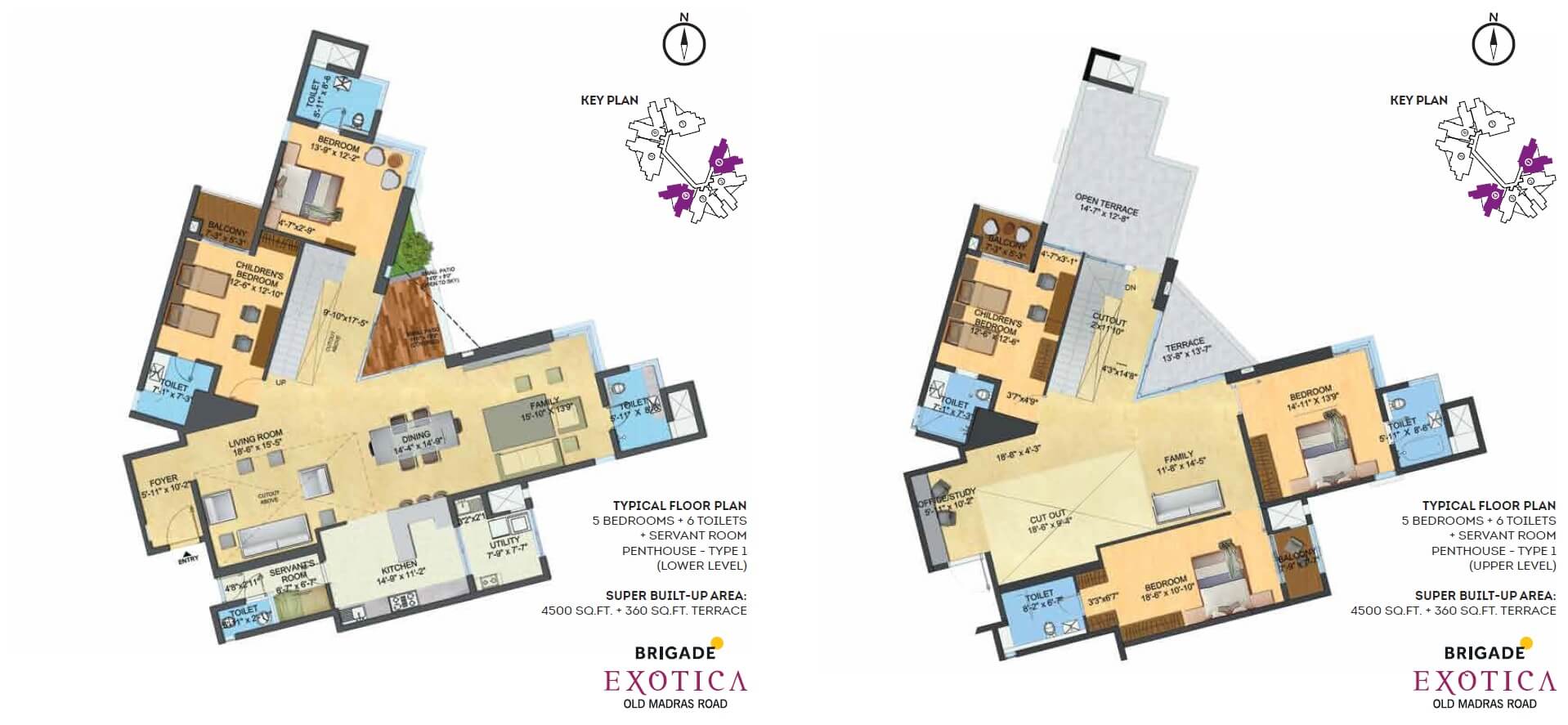 Floor plan of 5 BHK 4500 Sq. Ft. Penthouse in Brigade Exotica, Bangalore