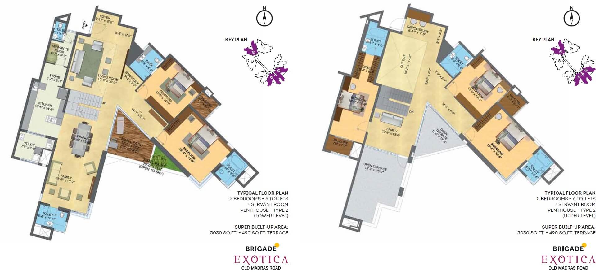 Floor plan of 5 BHK 5030 Sq. Ft. Penthouse in Brigade Exotica, Bangalore