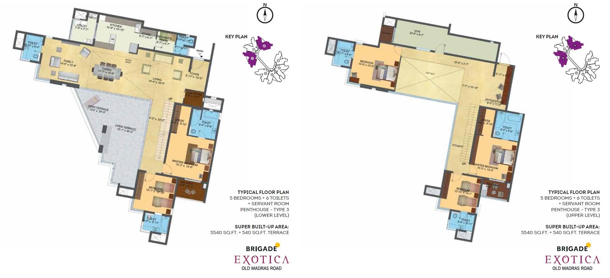 Floor plan of 5 BHK 5540 Sq. Ft. Penthouse in Brigade Exotica, Bangalore