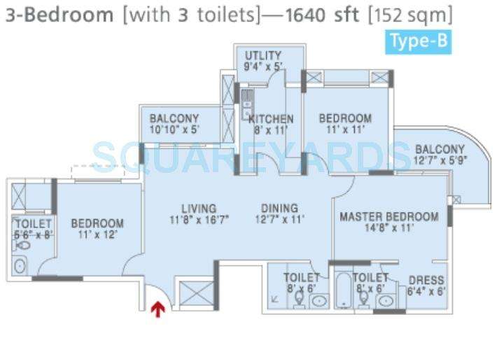 3 Bhk 1640 Sq Ft Apartment - 