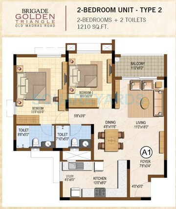  2 BHK Apartment at Brigade Golden Triangle, Old Madras Road – for Rent