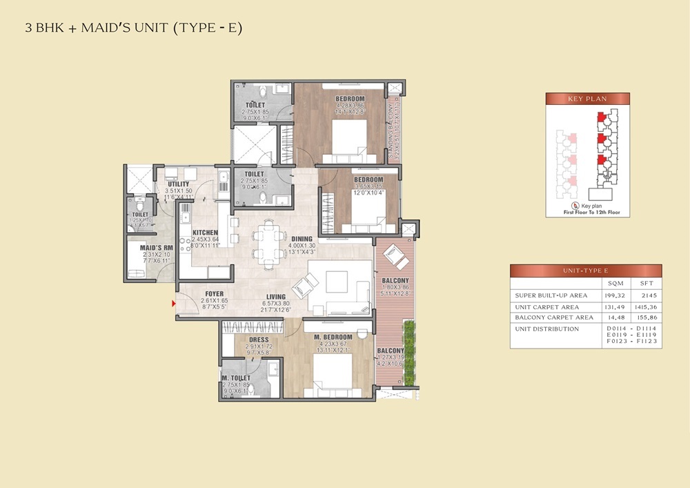 3 BHK 2145 Sq. Ft. Apartment in Brigade Insignia