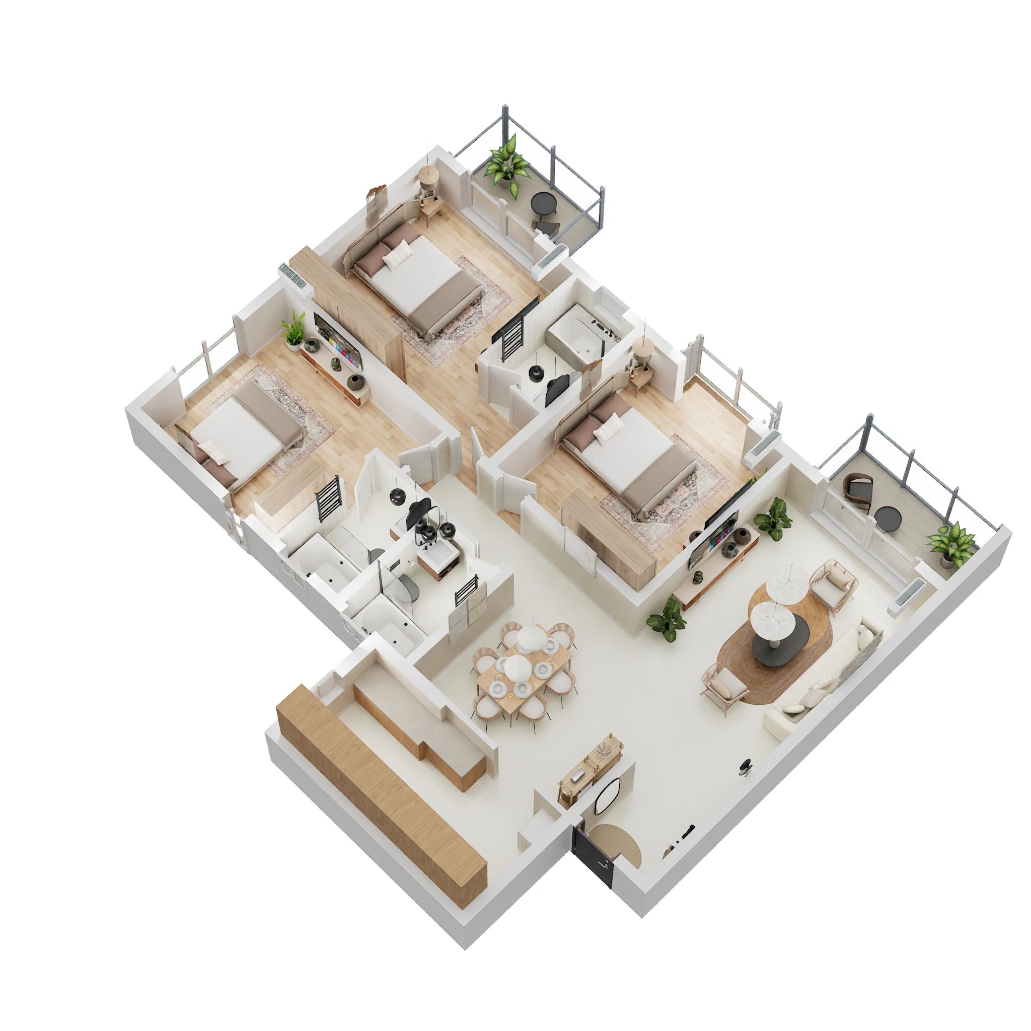 Floor plan of 3 BHK 1629 Sq. Ft. Apartment in Brigade Laguna, Bangalore