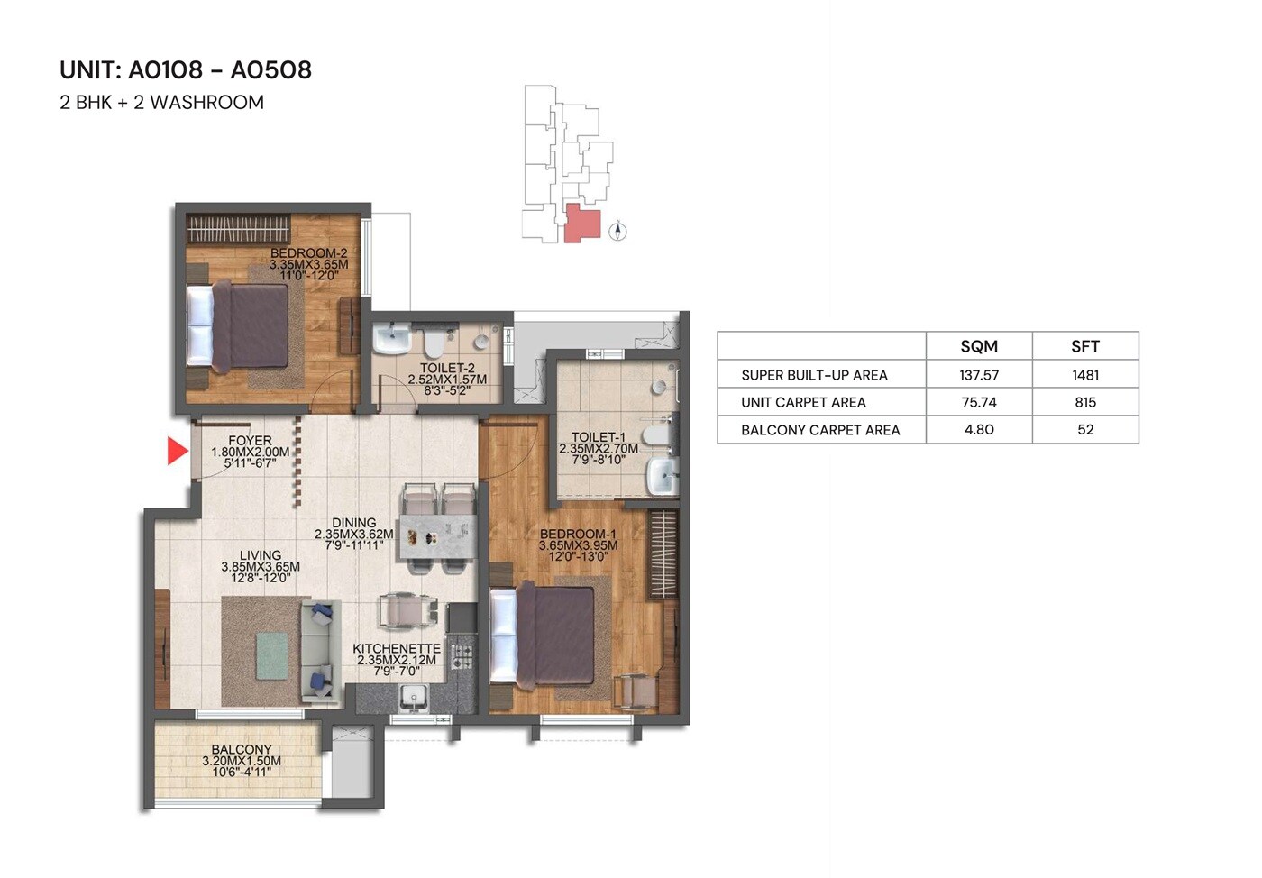 2 BHK 1481 Sq. Ft. Apartment