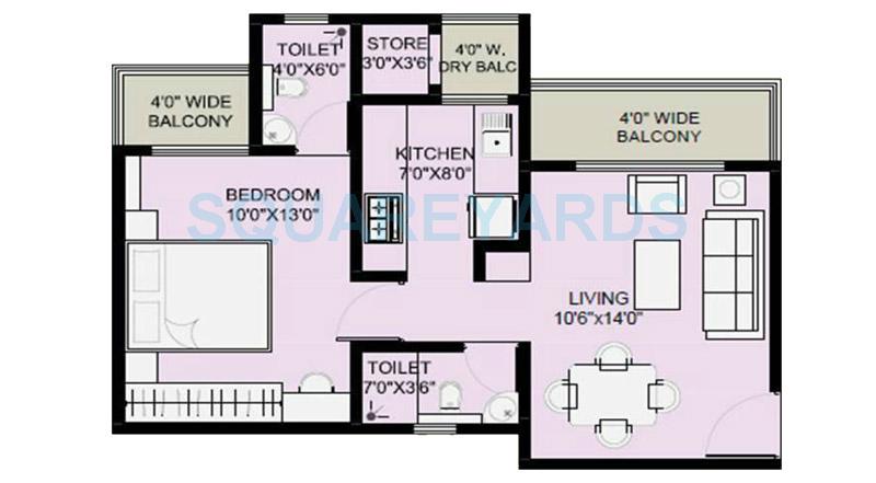 Floor plan of 1 BHK 830 Sq. Ft. Apartment in Brigade Metropolis, Bangalore