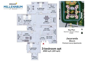  3 BHK Apartment at Brigade Millennium, Jp Nagar – for Rent