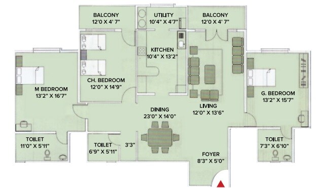 3 BHK 2300 Sq. Ft. Apartment